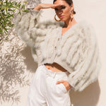 The Furry Fox Cardigan in Light Camel