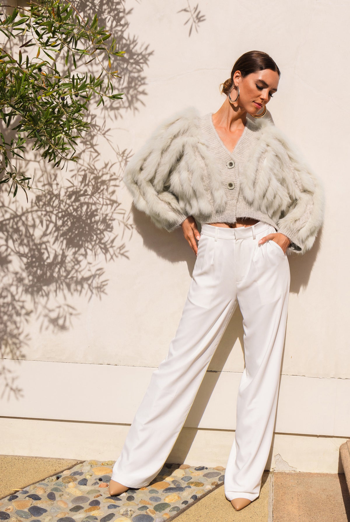 The Furry Fox Cardigan in Light Camel