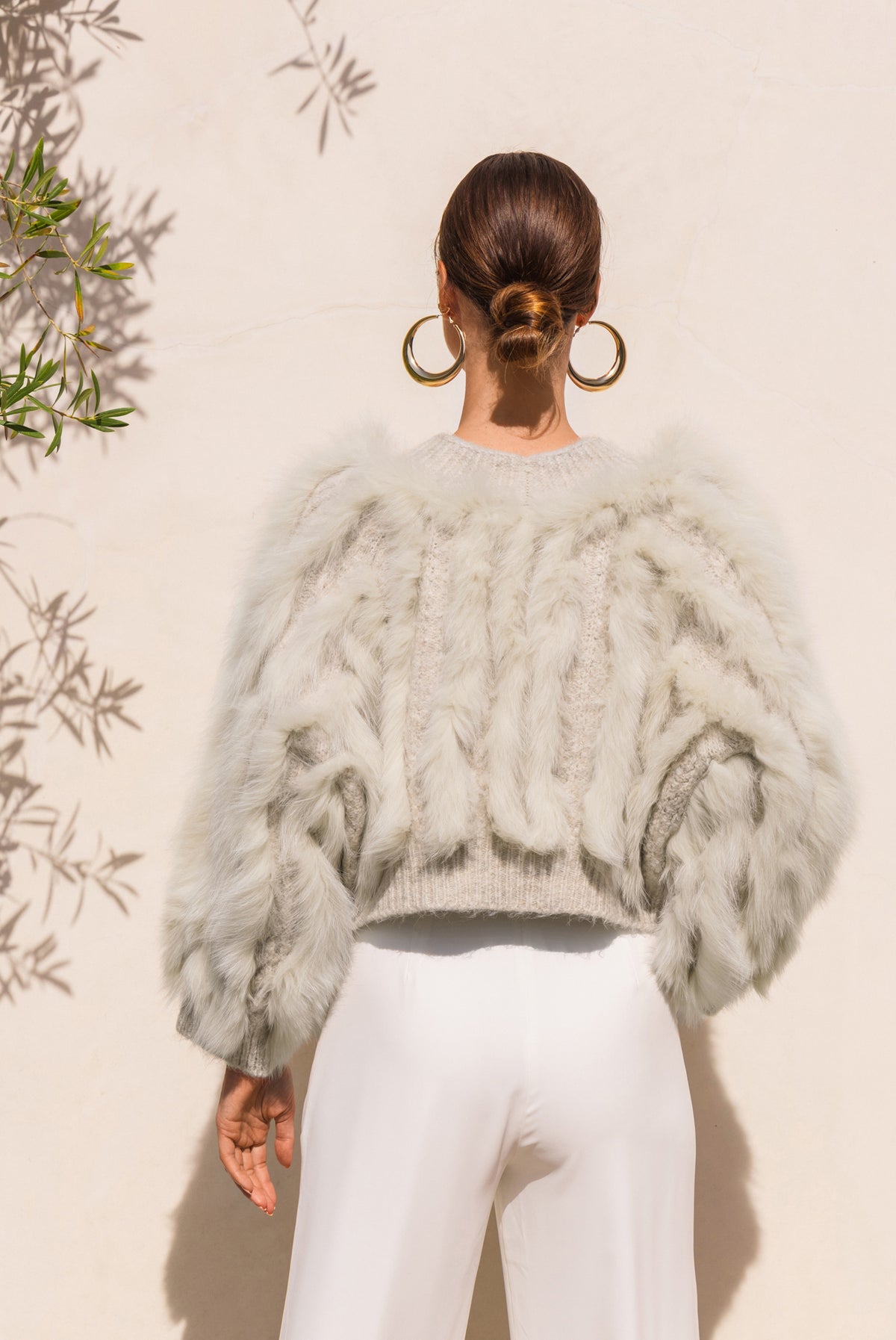 The Furry Fox Cardigan in Light Camel