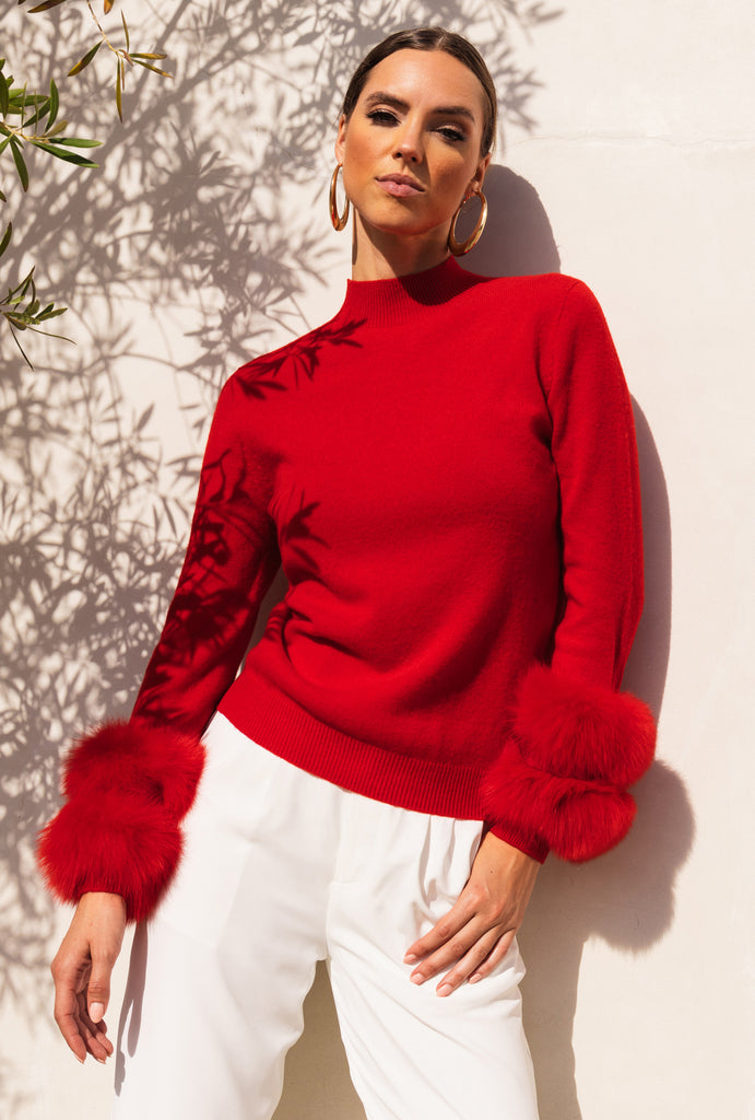 Eva Removable Fur Cuff Wool Sweater