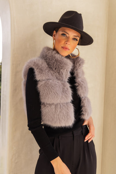 Nocturnal Nights Faux Fur Cropped Vest in Gray - Lisa Maree