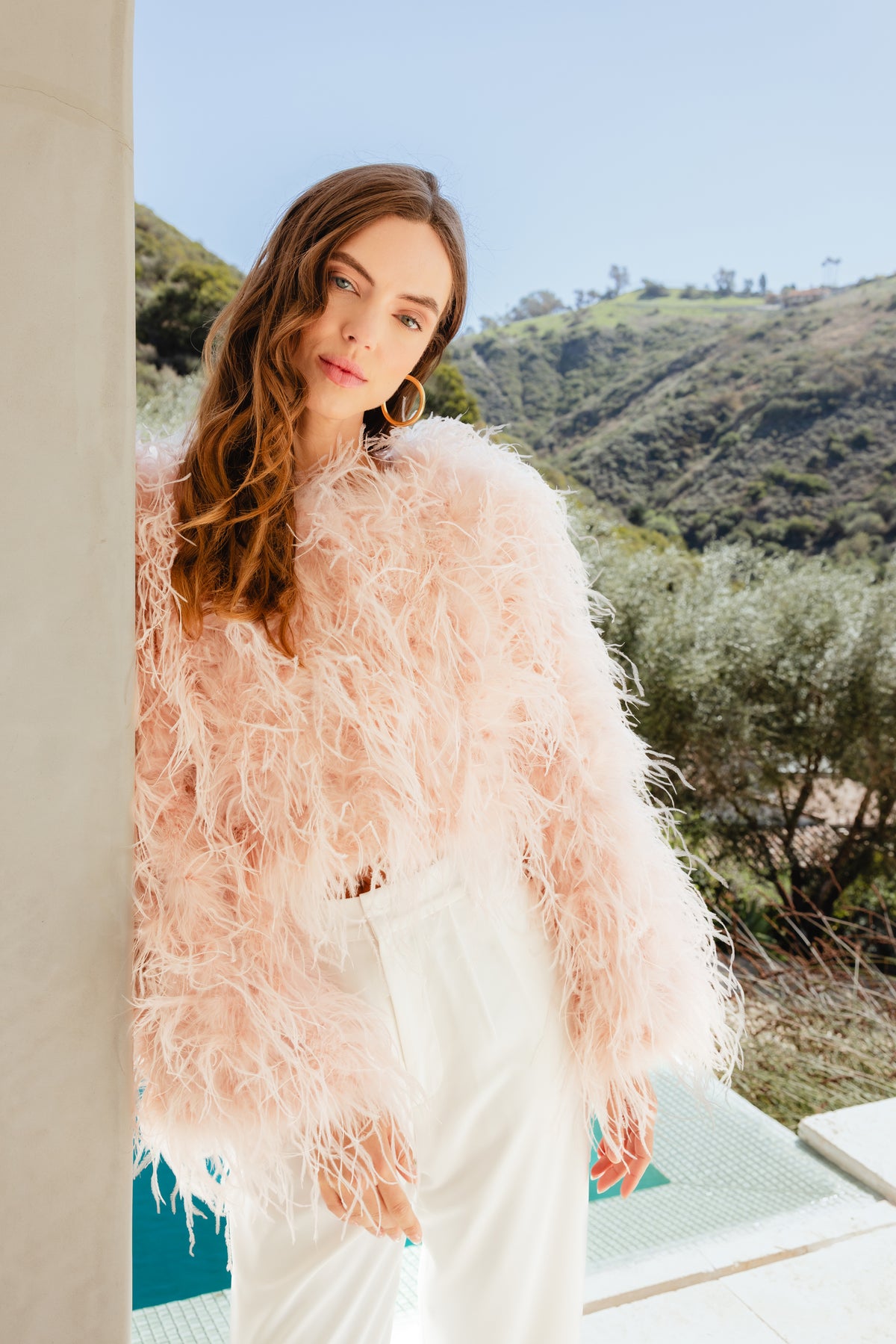 The Entitled Feather Jacket in Baby Pink