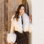 Awaken Leather and  Mongolian Wool Cropped Jacket in Beige