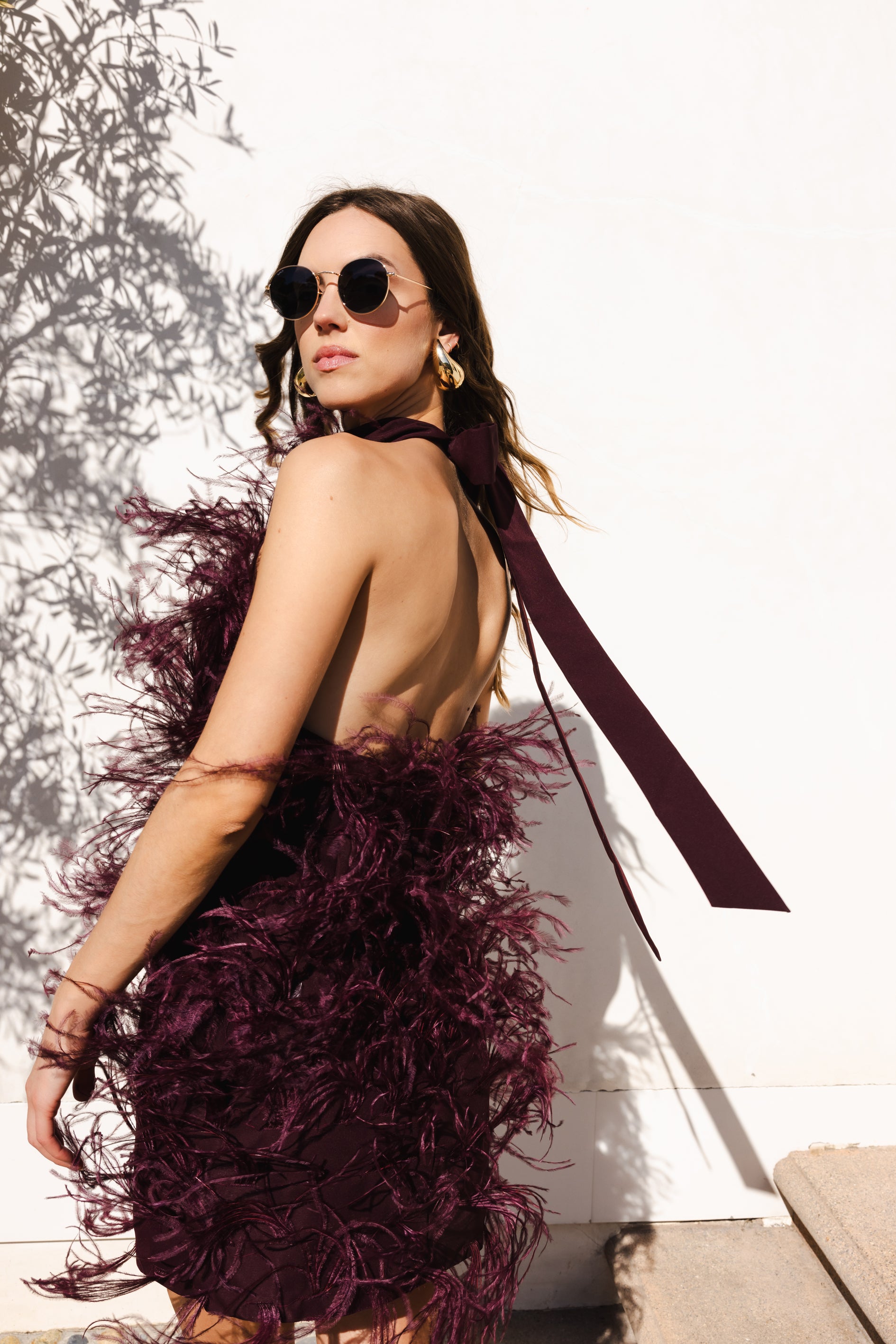 Love Awaits feather mini dress in Burgundy - Lisa Maree Love Awaits feather mini dress in Burgundy - Lisa Maree
