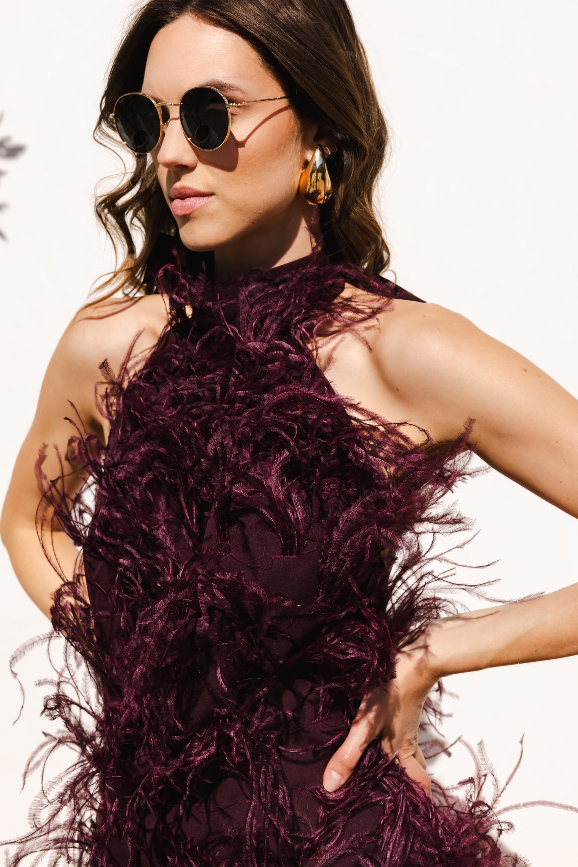 Love Awaits feather mini dress in Burgundy - Lisa Maree Love Awaits feather mini dress in Burgundy - Lisa Maree