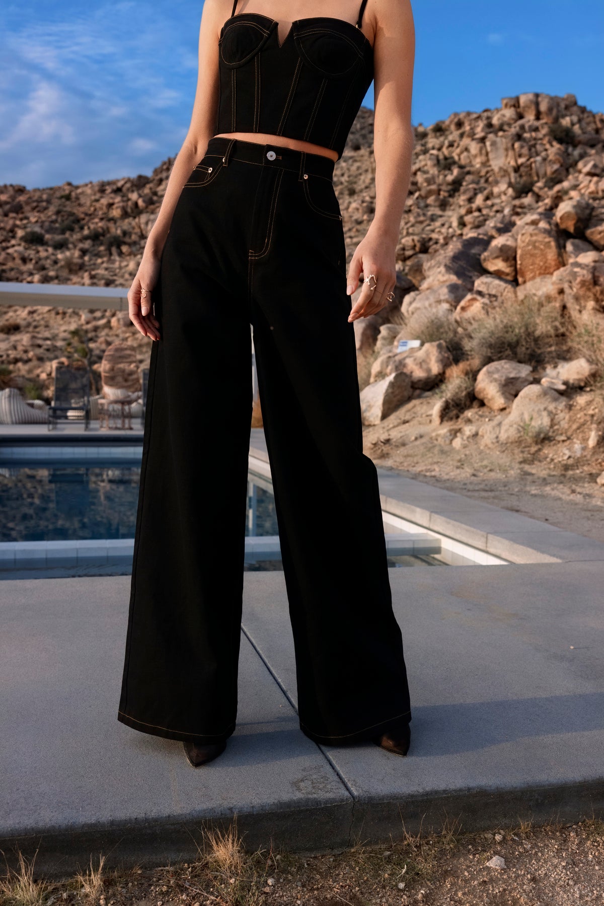 Malia Wide Leg Denim Jeans in Black