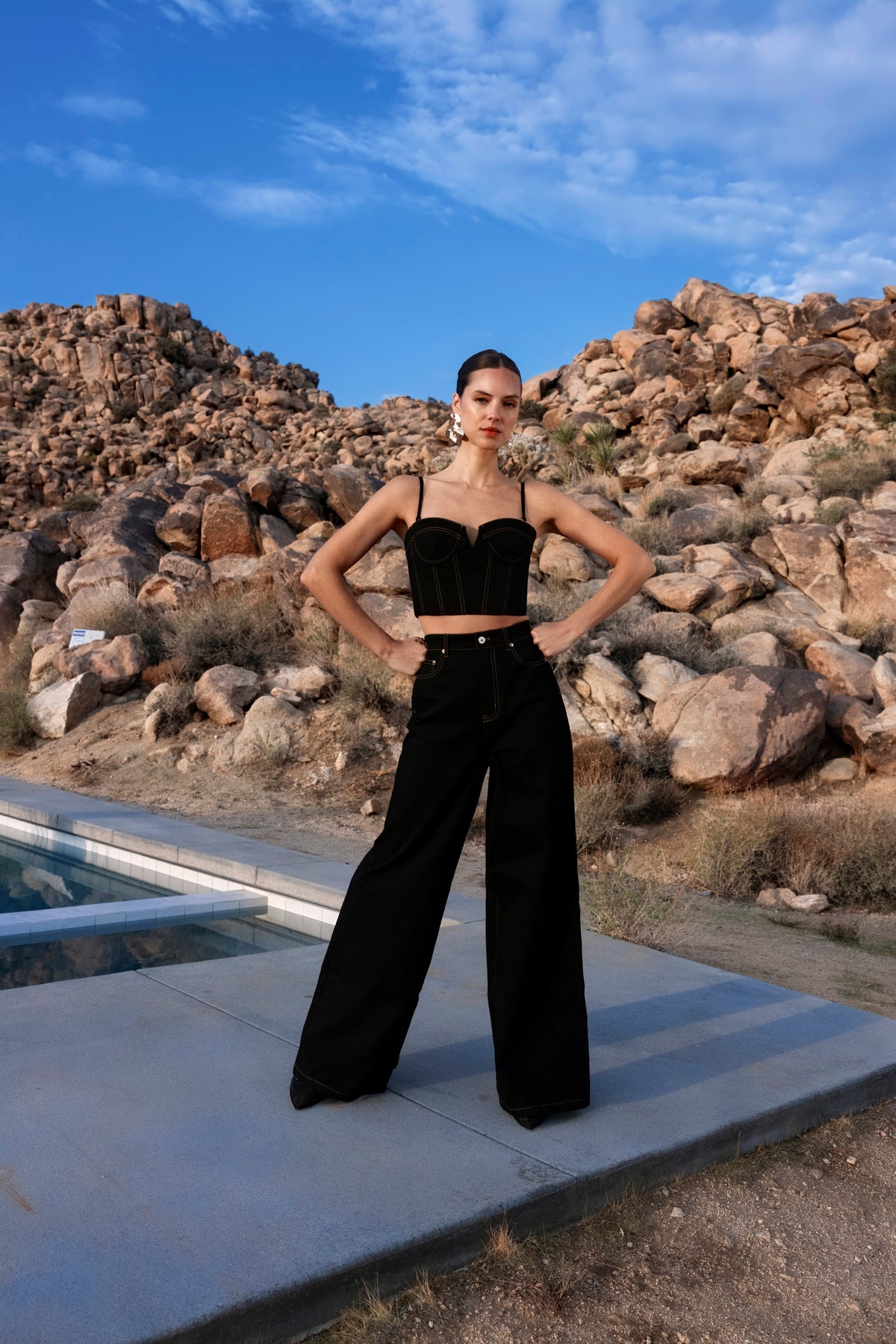 Malia Wide Leg Denim Jeans in Black
