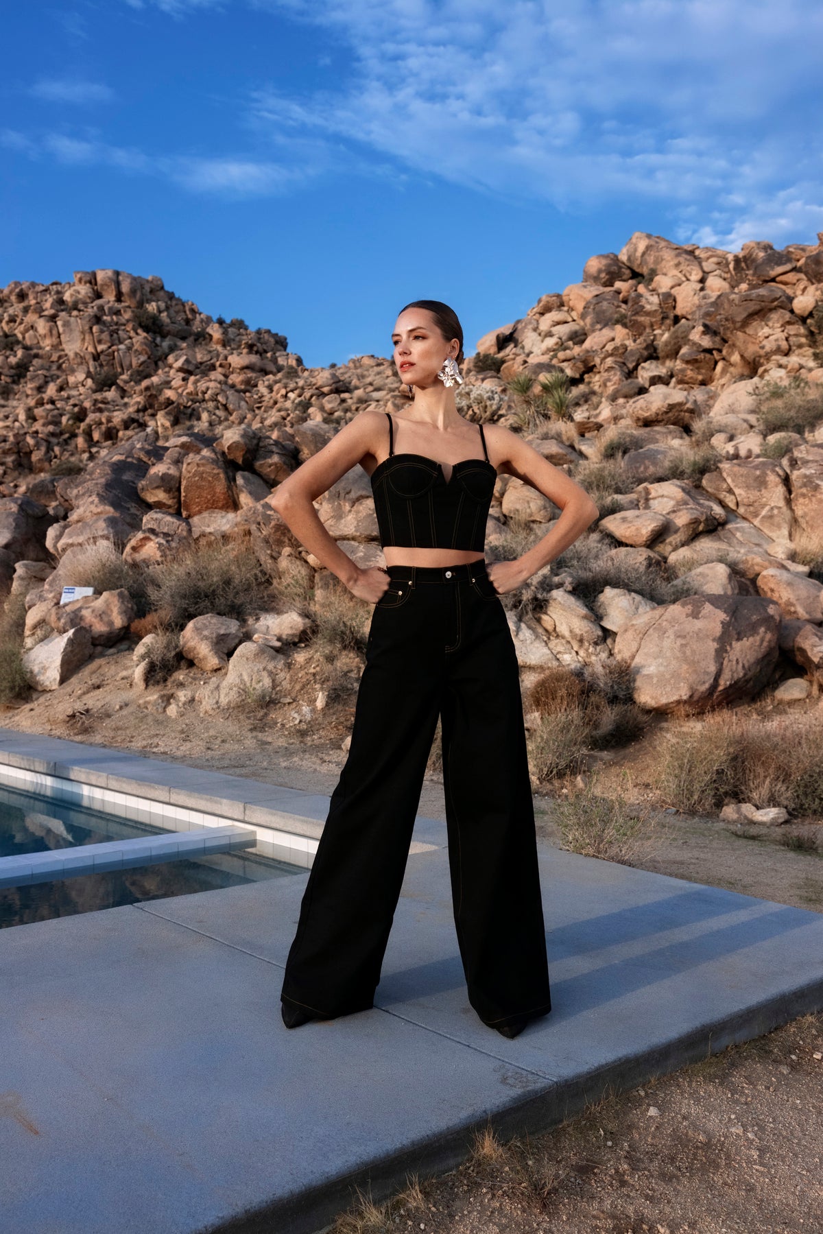 Malia Wide Leg Denim Jeans in Black