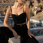 The Go-Around Denim Bustier Top in Black