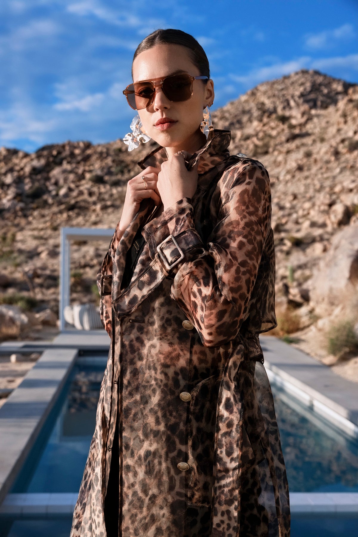 The Long Goodbye Sheer Overcoat in Leopard