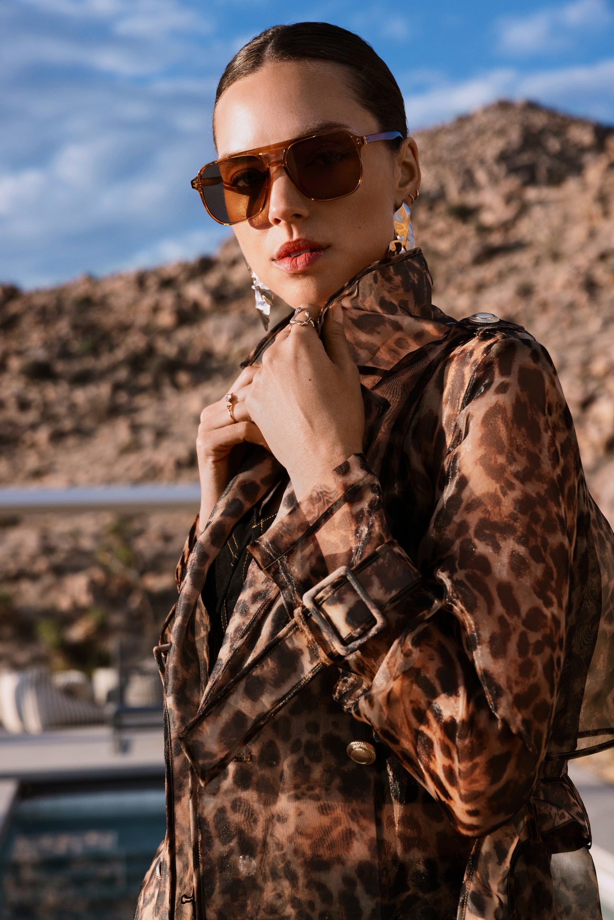 The Long Goodbye Sheer Overcoat in Leopard
