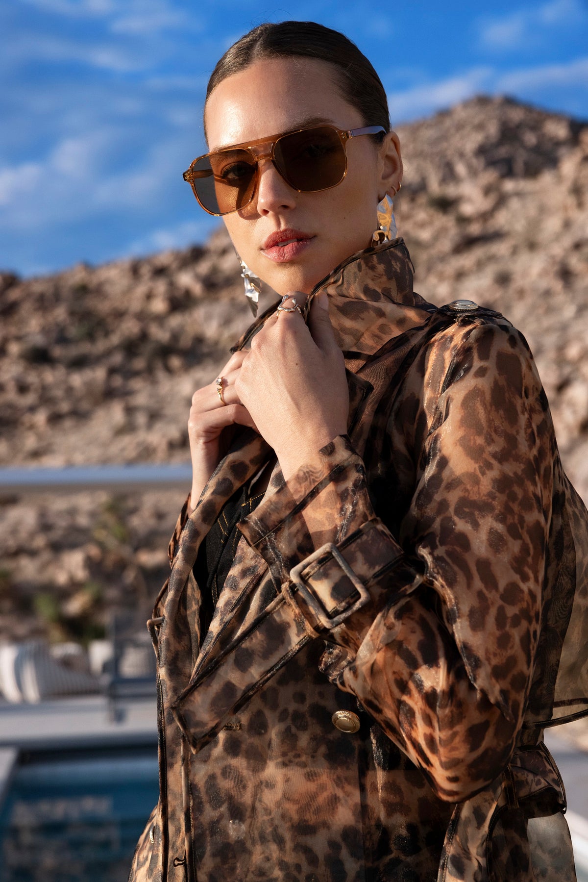 The Long Goodbye Sheer Overcoat in Leopard