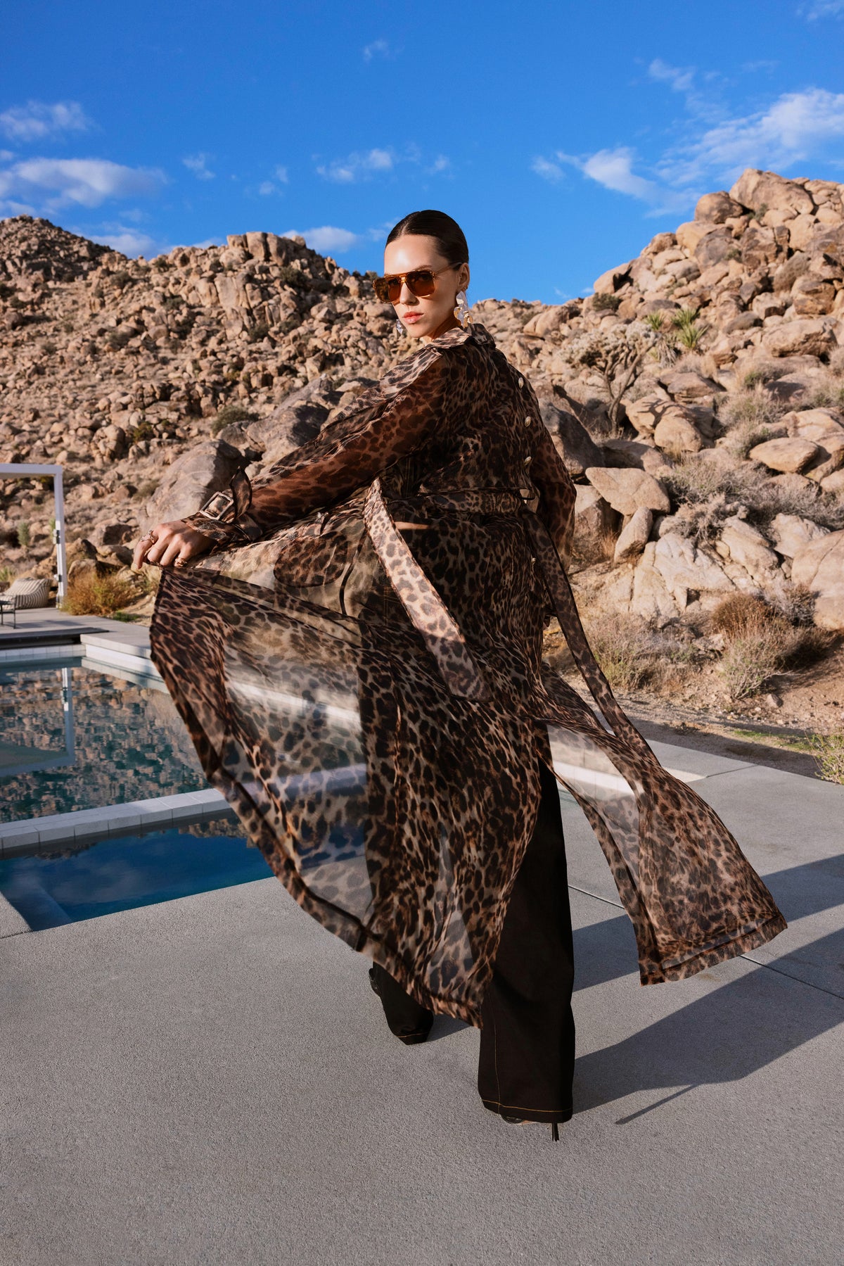 The Long Goodbye Sheer Overcoat in Leopard