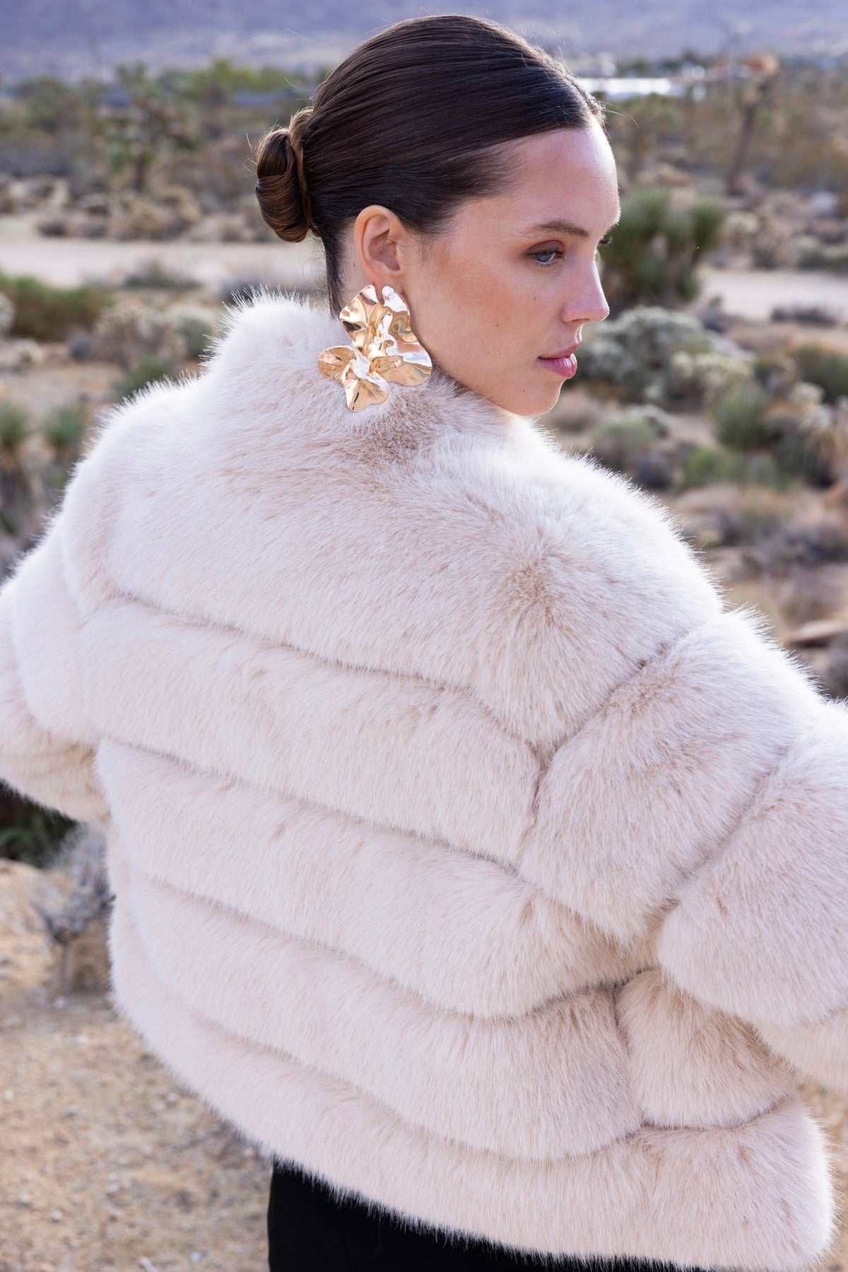 Elevated Evenings Faux Fur Jacket in Beige