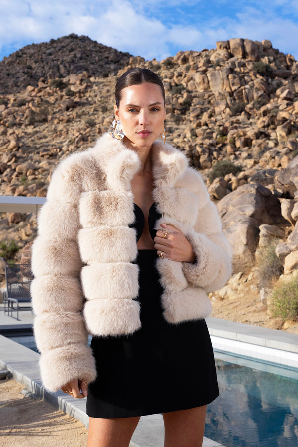 Elevated Evenings Faux Fur Jacket in Beige - Lisa Maree