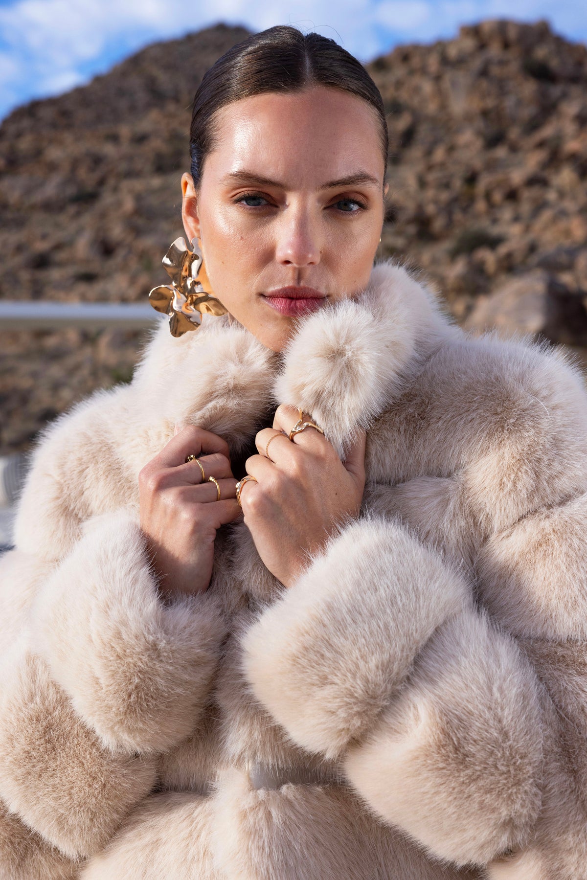 Elevated Evenings Faux Fur Jacket in Beige