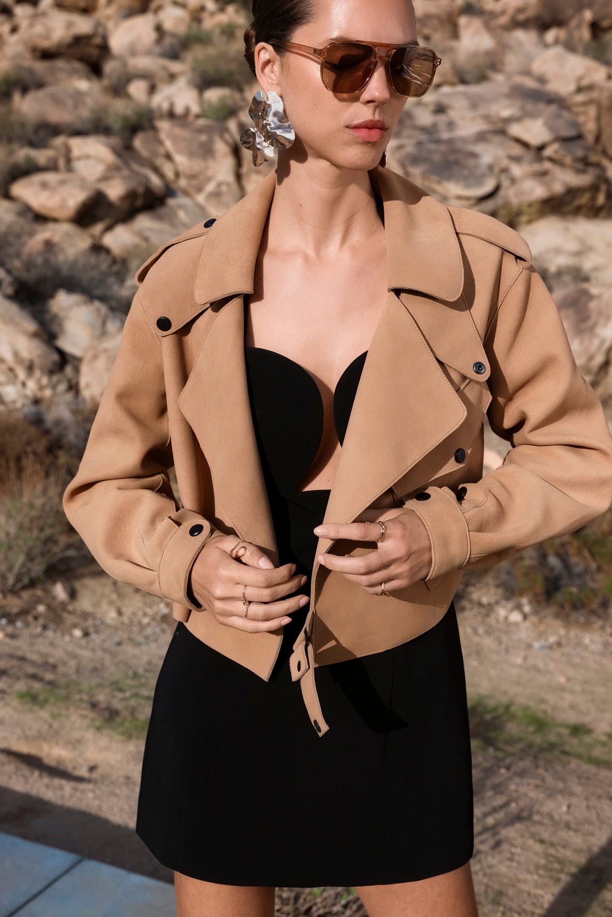 Femme Noire Suede Jacket in Tan