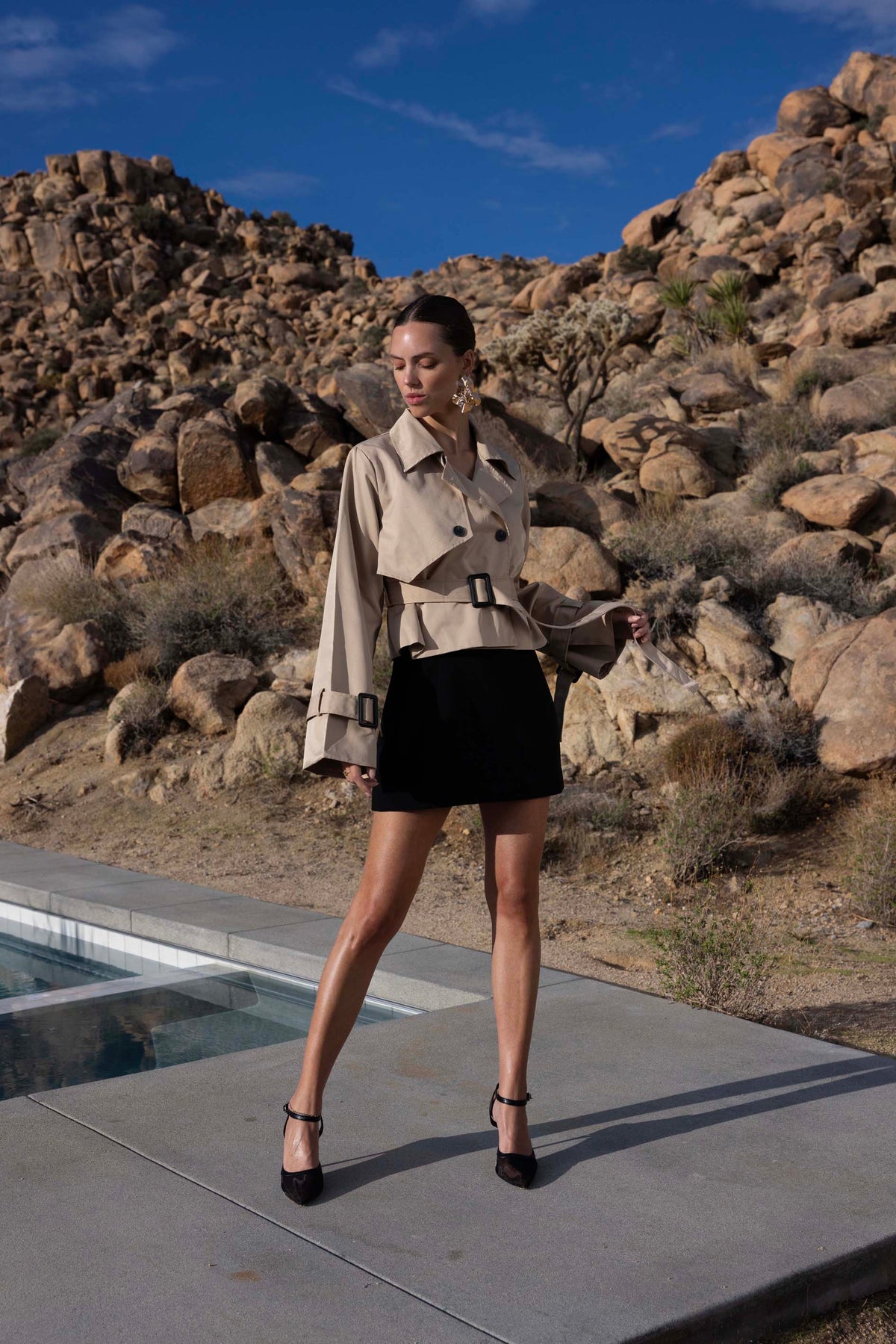 The Step Ahead Cropped Trench Coat in Beige