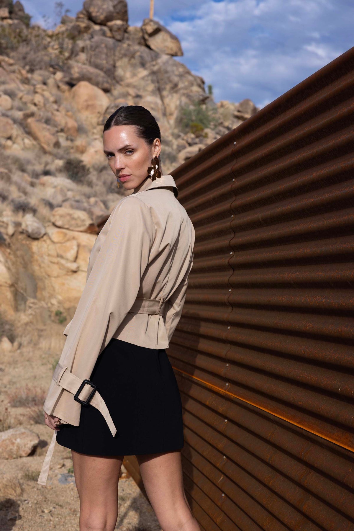 The Step Ahead Cropped Trench Coat in Beige
