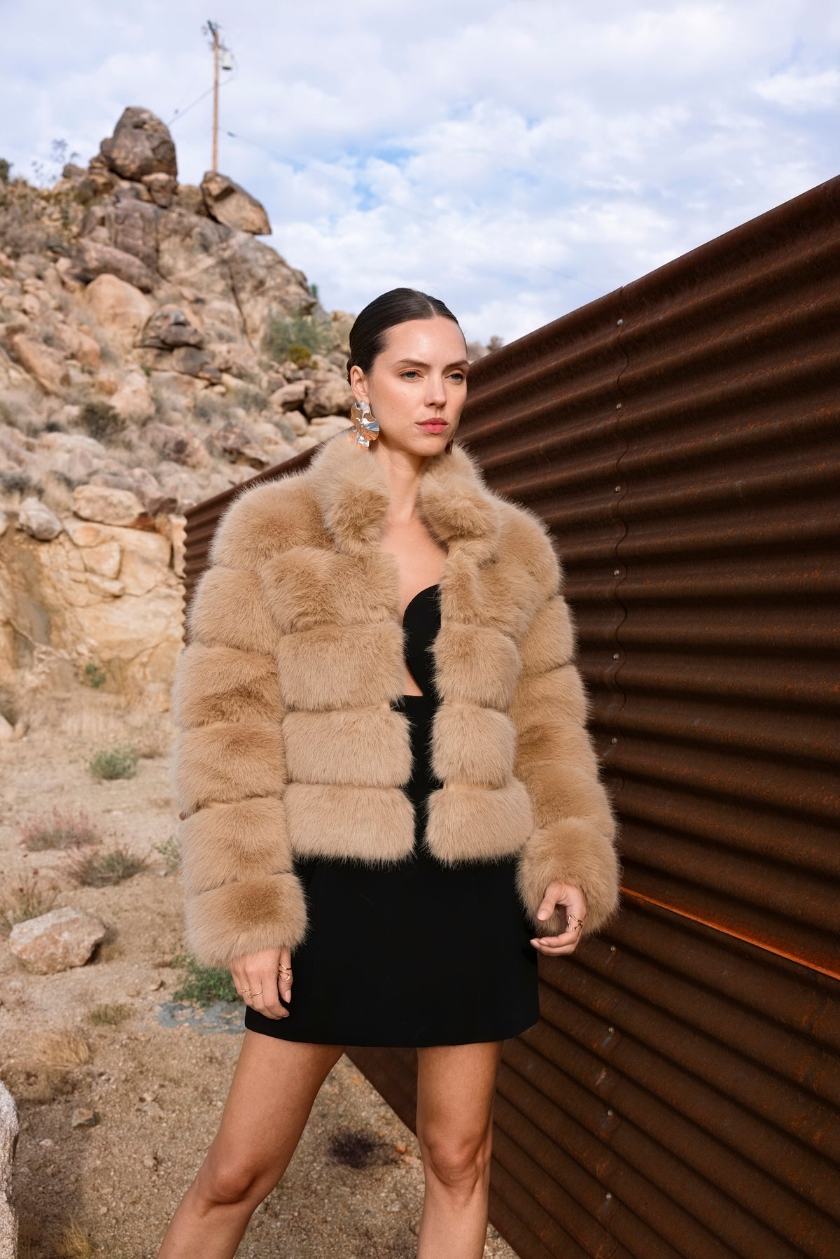 Elevated Evenings Faux Fur Jacket in Tan