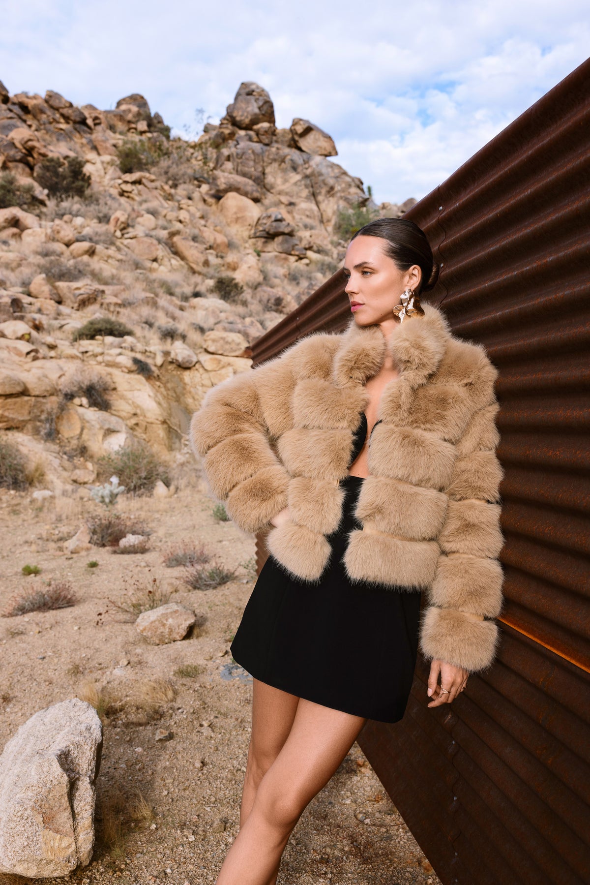 Elevated Evenings Faux Fur Jacket in Tan
