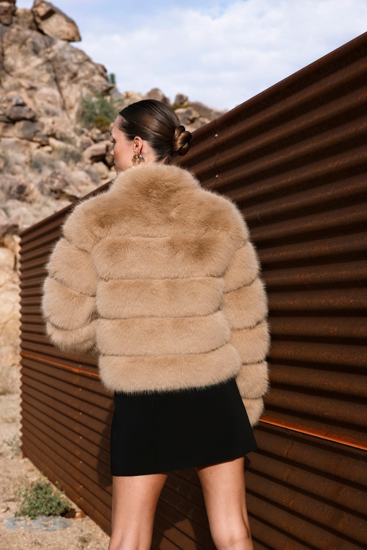 Elevated Evenings Faux Fur Jacket in Tan