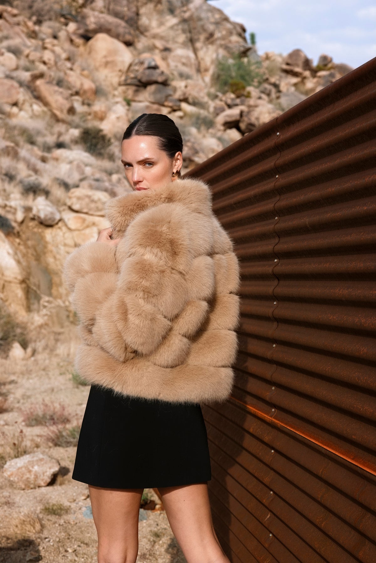 Elevated Evenings Faux Fur Jacket in Tan