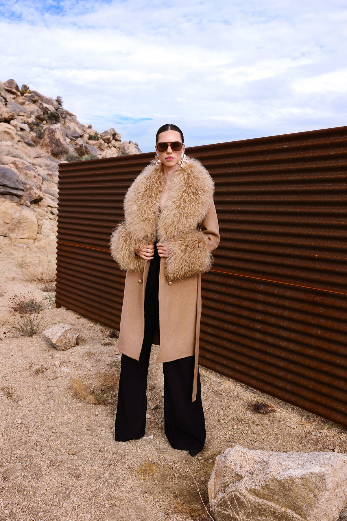 Charlotte Mongolian Wool Coat in Tan