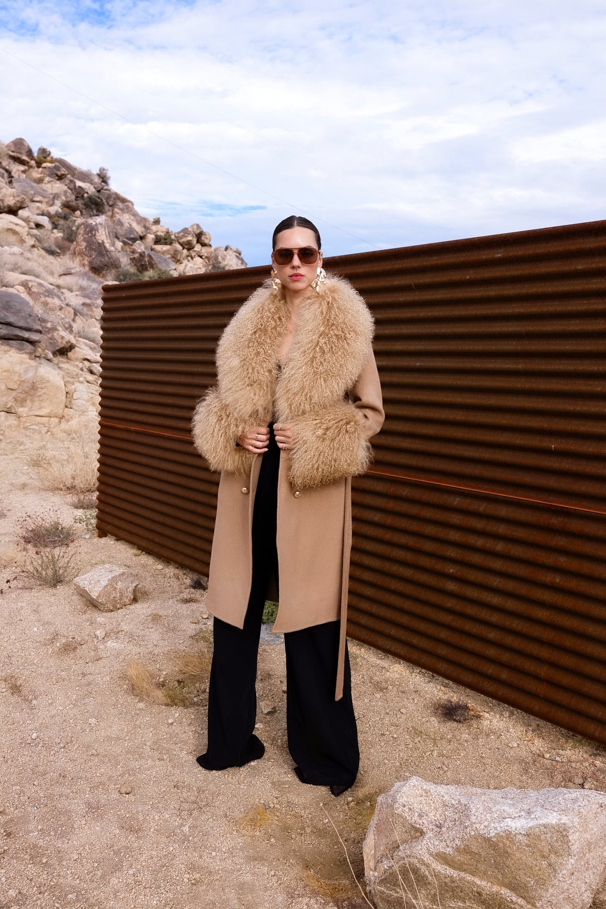 Charlotte Mongolian Wool Coat in Tan