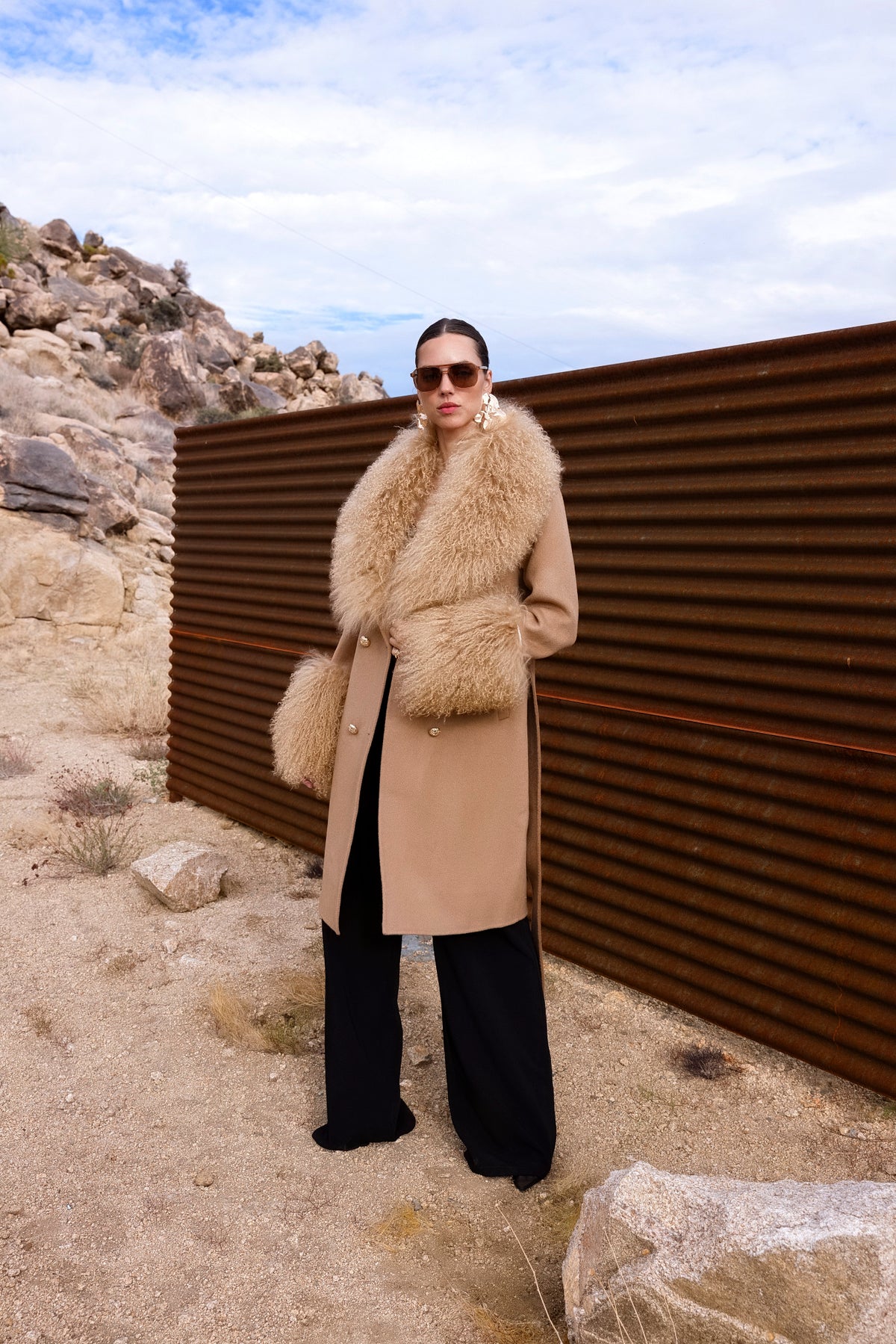 Charlotte Mongolian Wool Coat in Tan