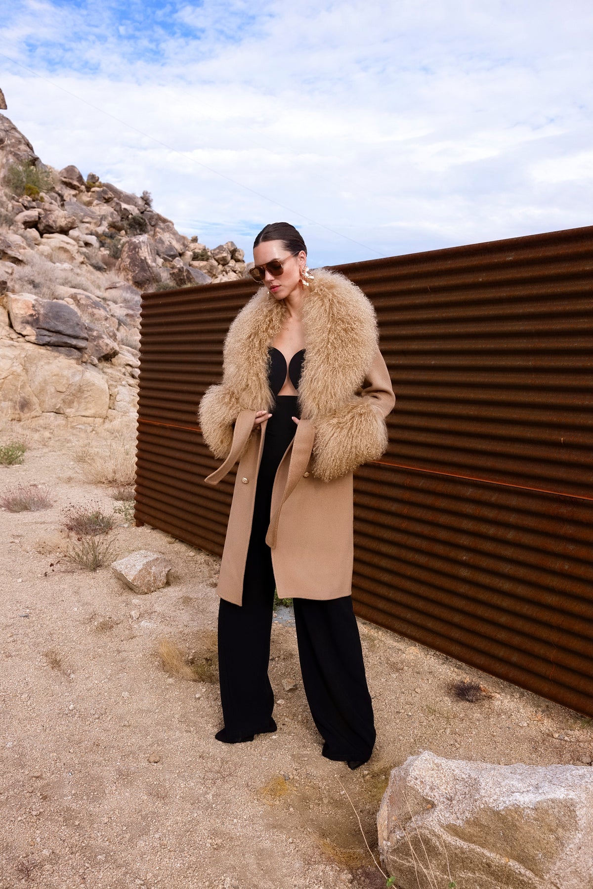 Charlotte Mongolian Wool Coat in Tan
