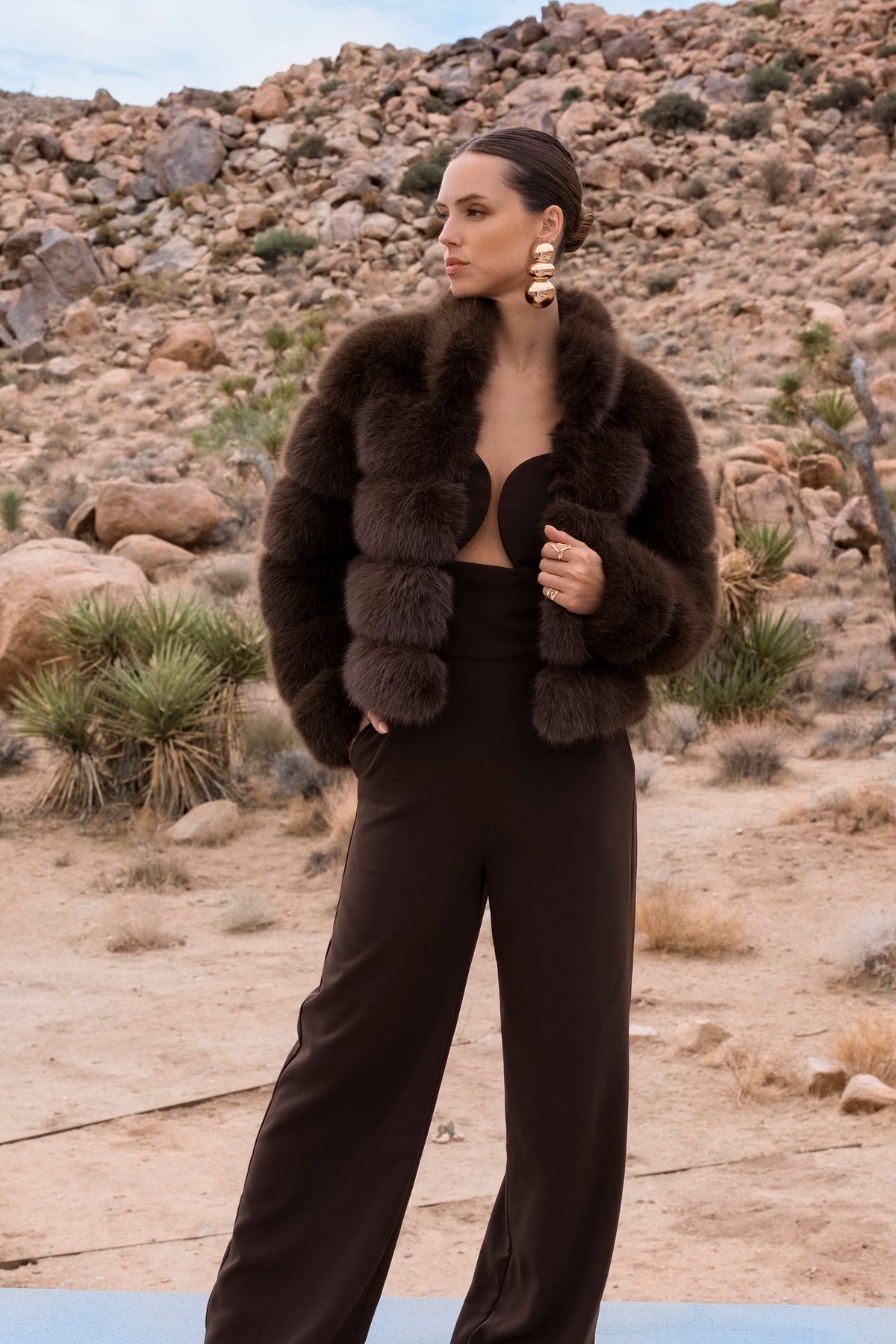Elevated Evenings Faux Fur Jacket in Brown