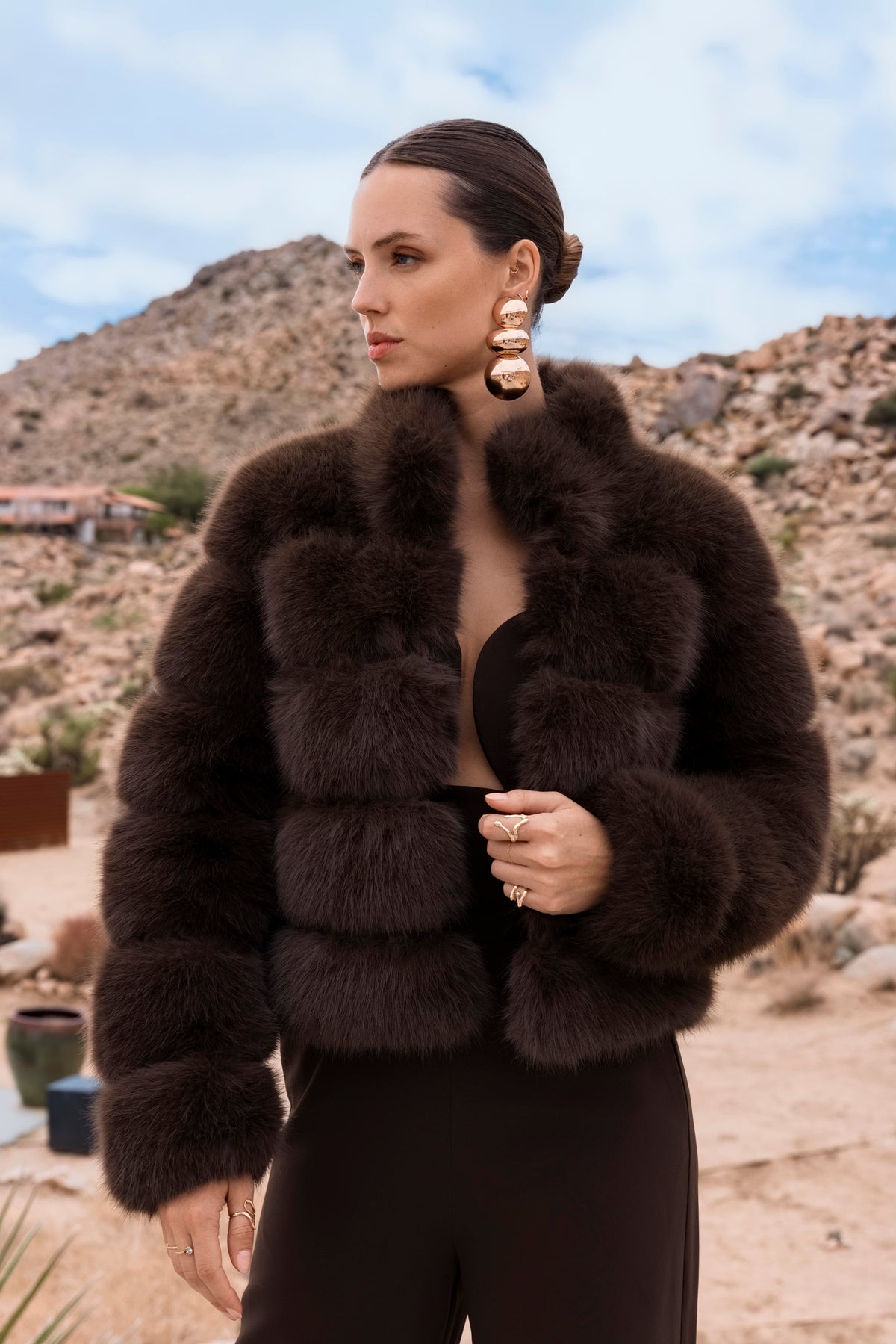 Elevated Evenings Faux Fur Jacket in Brown