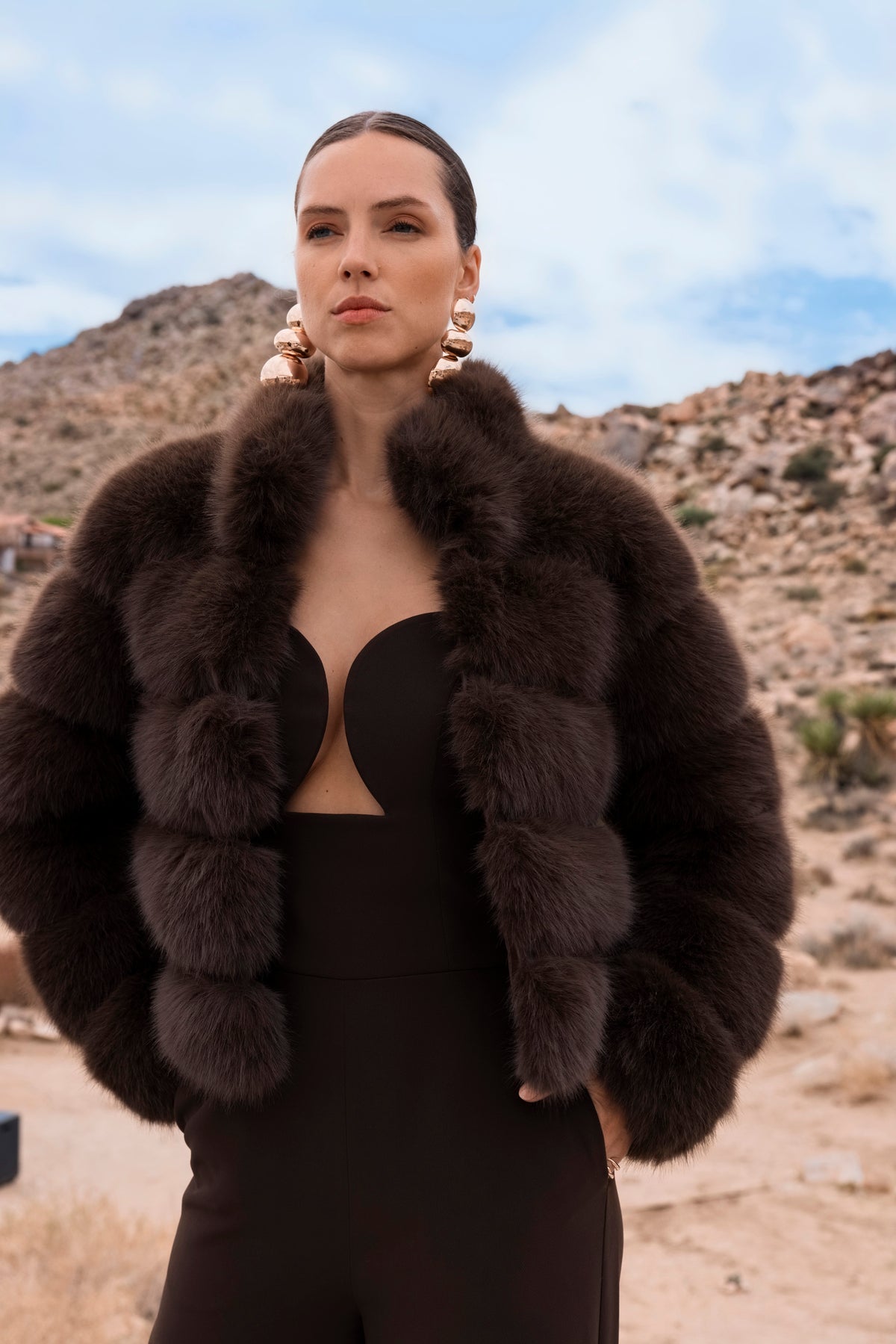 Elevated Evenings Faux Fur Jacket in Brown