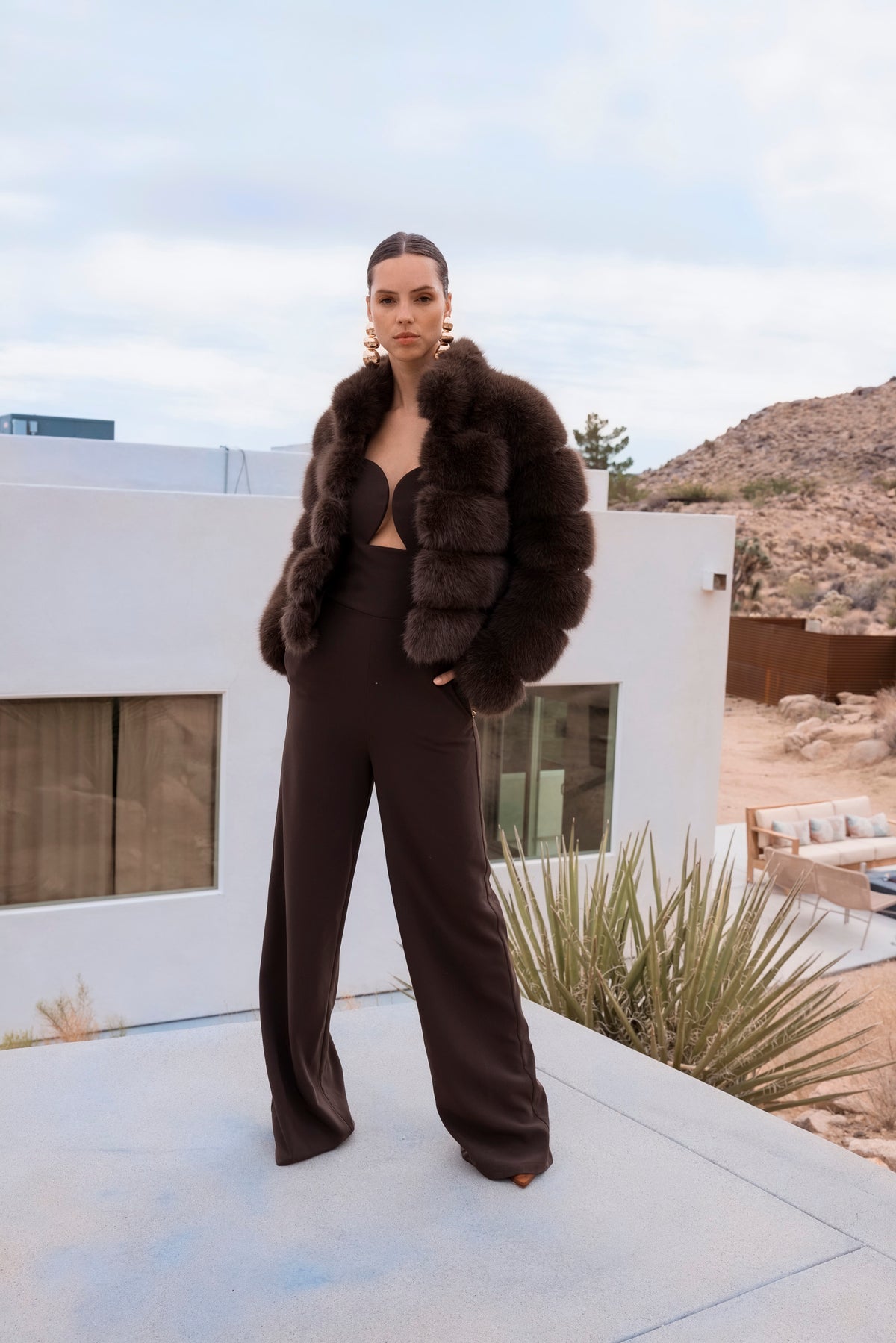 Elevated Evenings Faux Fur Jacket in Brown