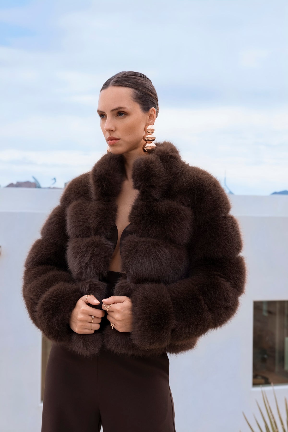 Elevated Evenings Faux Fur Jacket in Brown