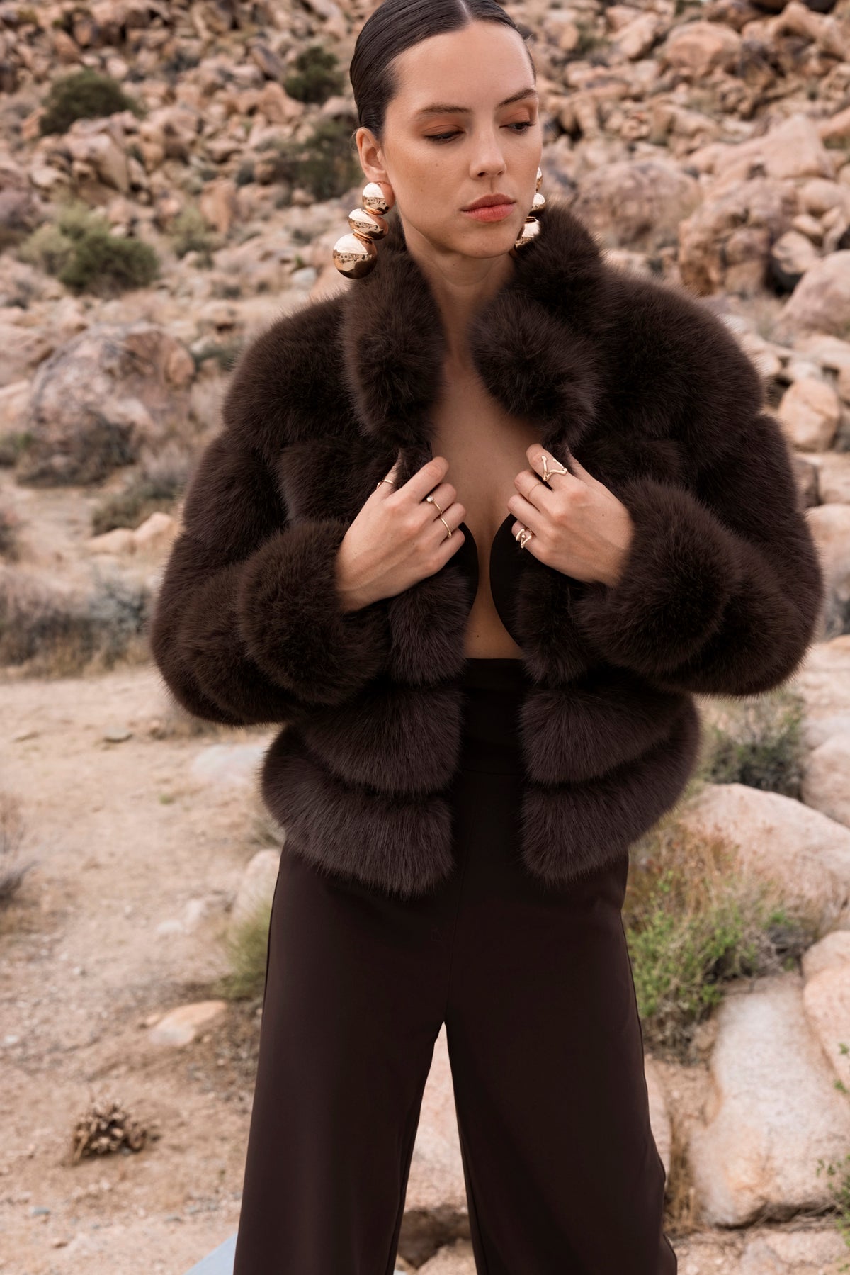 Elevated Evenings Faux Fur Jacket in Brown