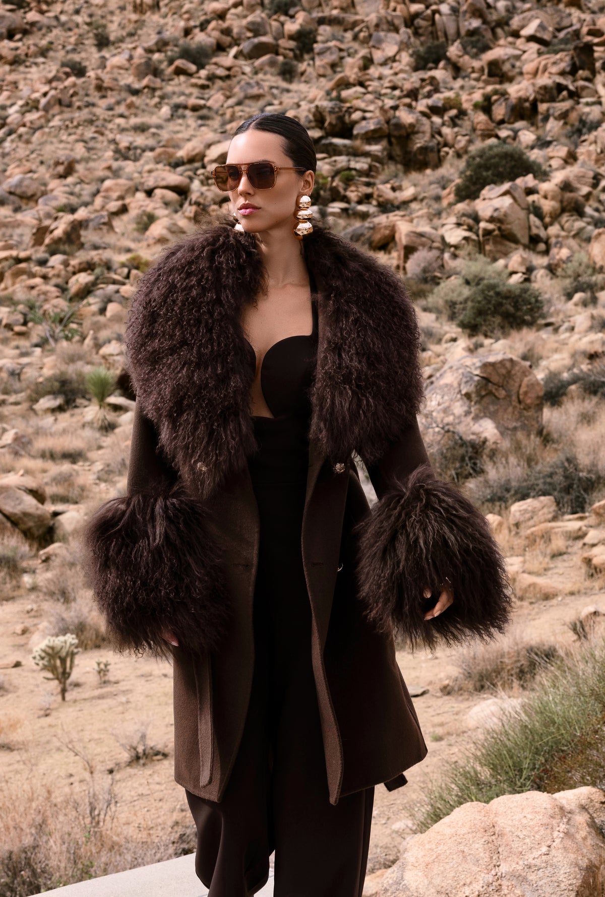 Charlotte Mongolian Wool Coat in Brown