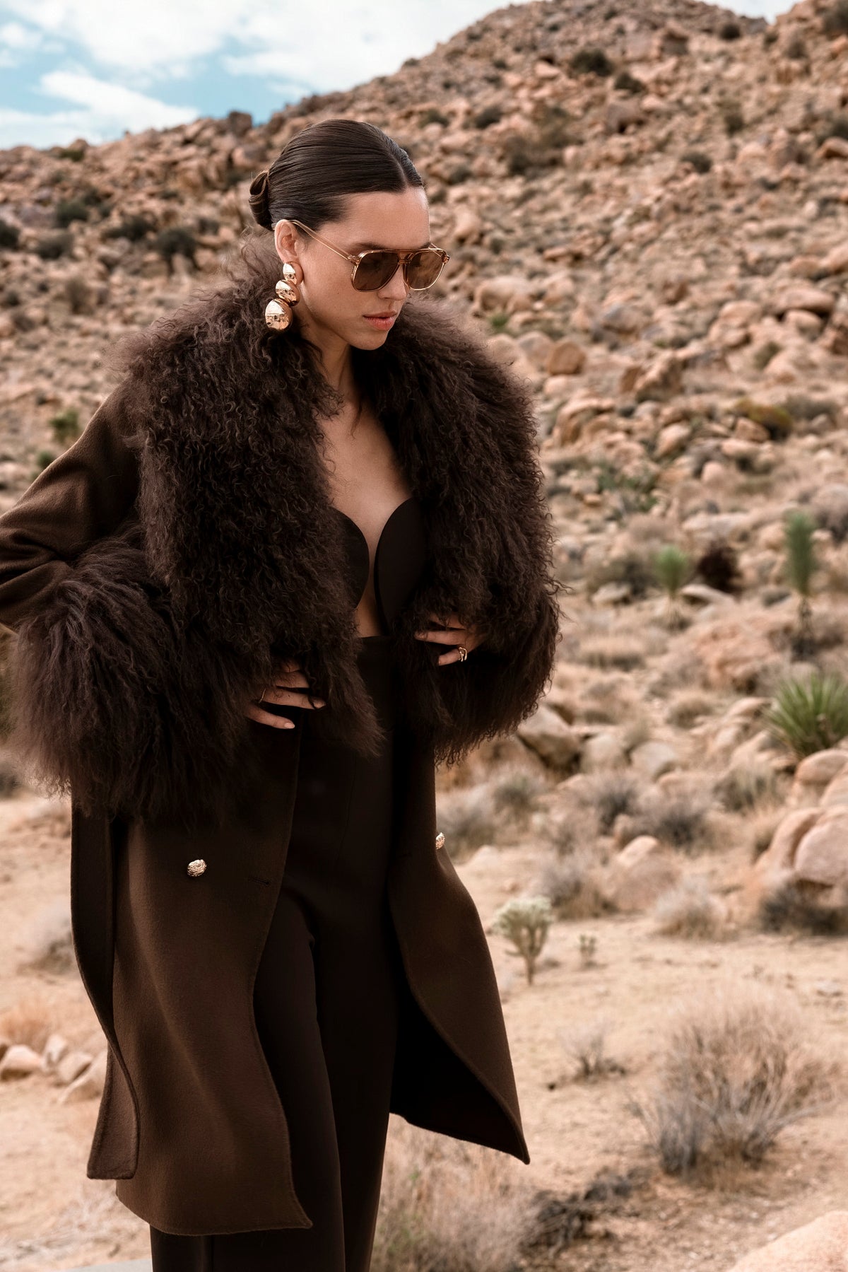 Charlotte Mongolian Wool Coat in Brown