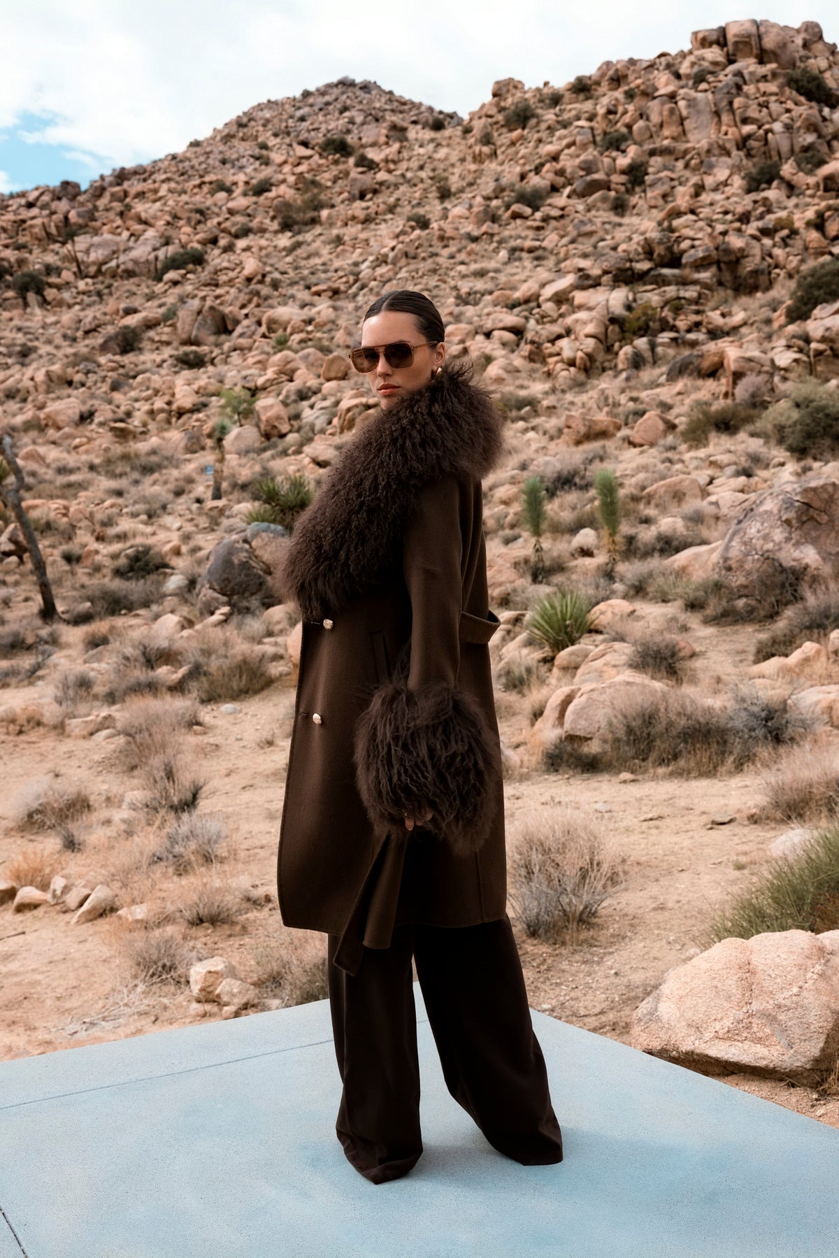 Charlotte Mongolian Wool Coat in Brown