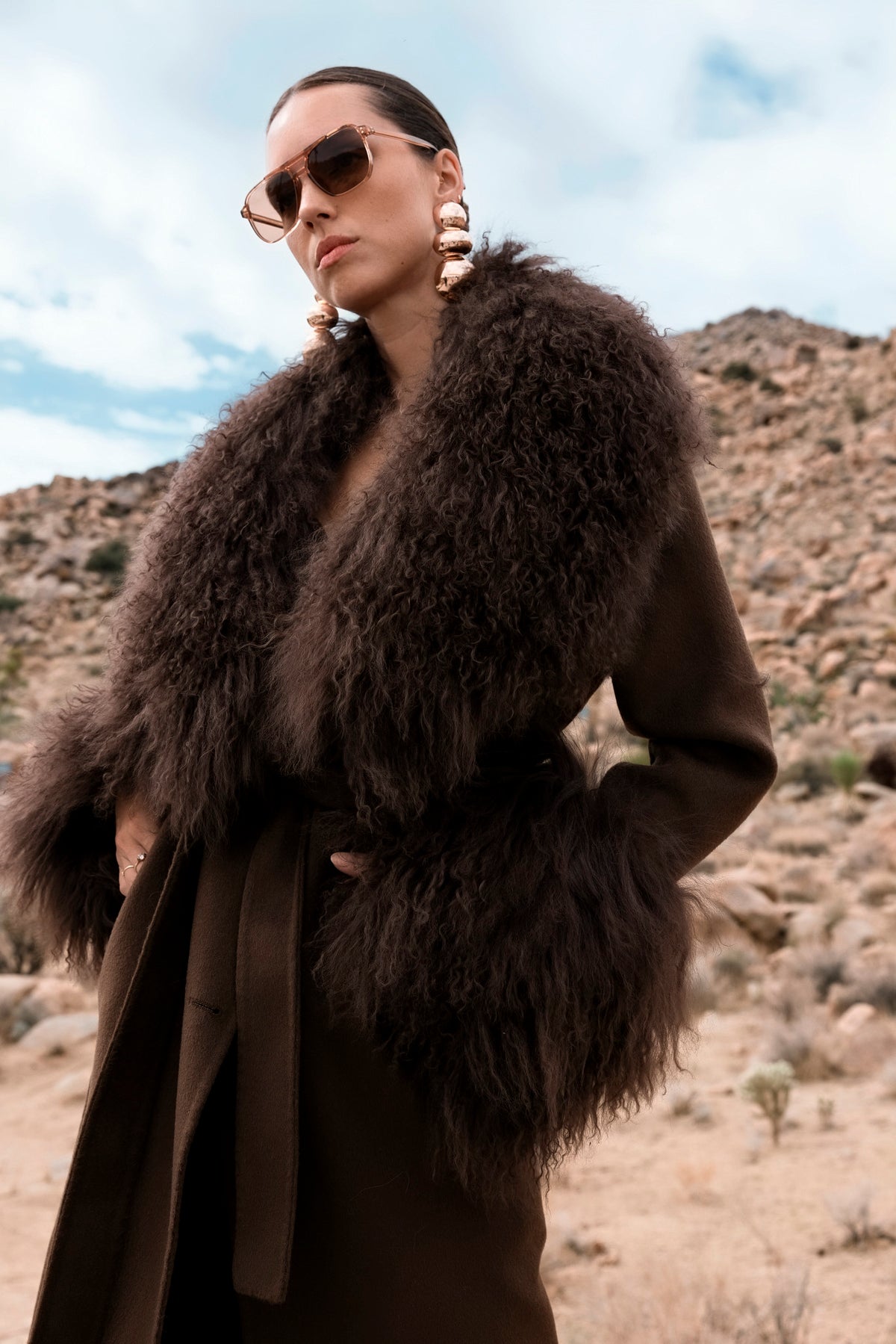 Charlotte Mongolian Wool Coat in Brown