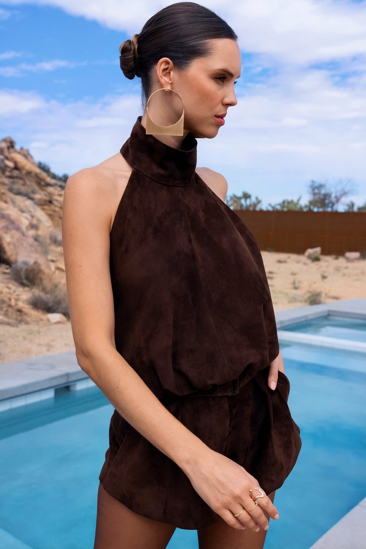 The Bondi Suede Leather Halter Top in Brown