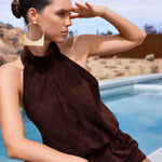 The Bondi Suede Leather Halter Top in Brown