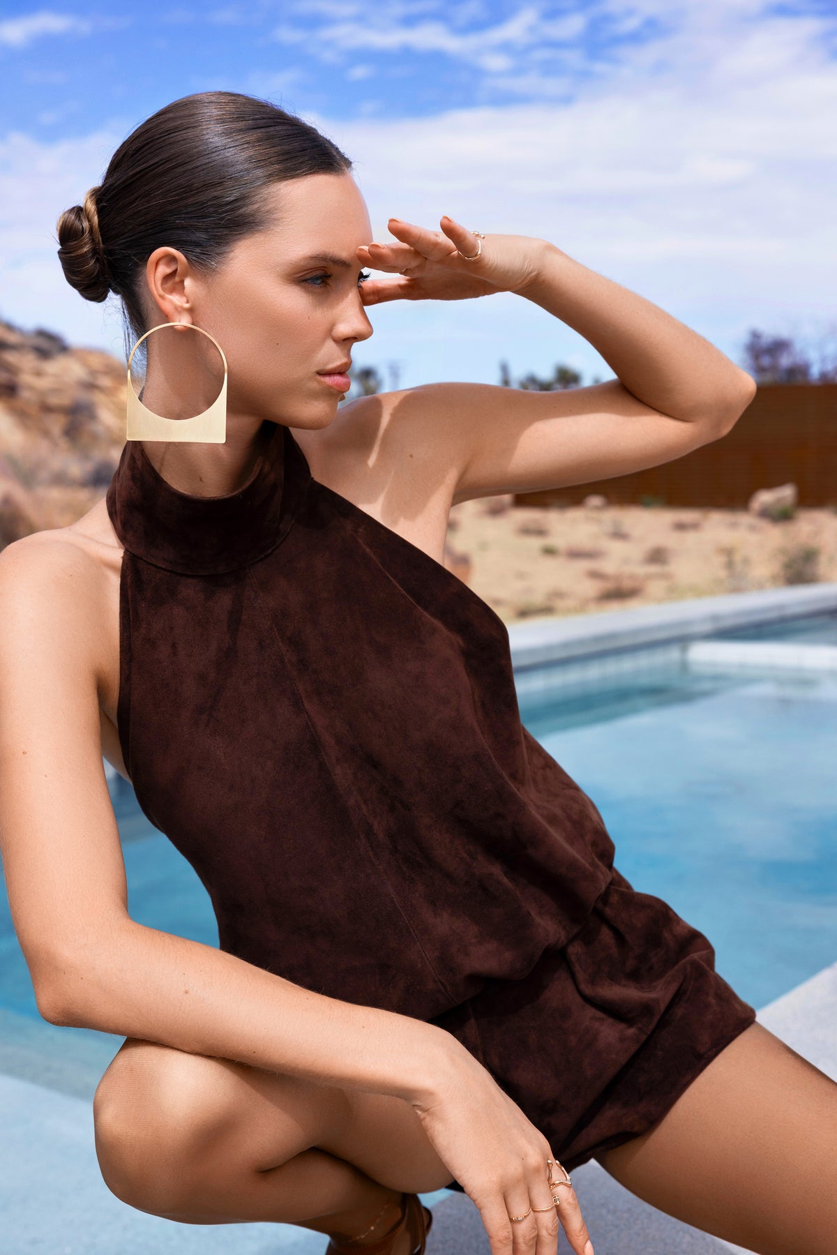 The Bondi Suede Leather Halter Top in Brown