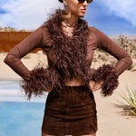 The Do-Over Sheer Ostrich Feather Jacket in Brown