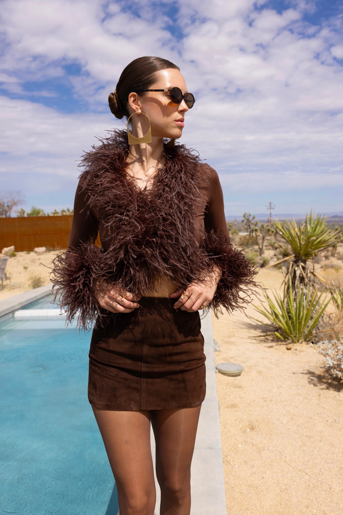 The Do-Over Sheer Ostrich Feather Jacket in Brown