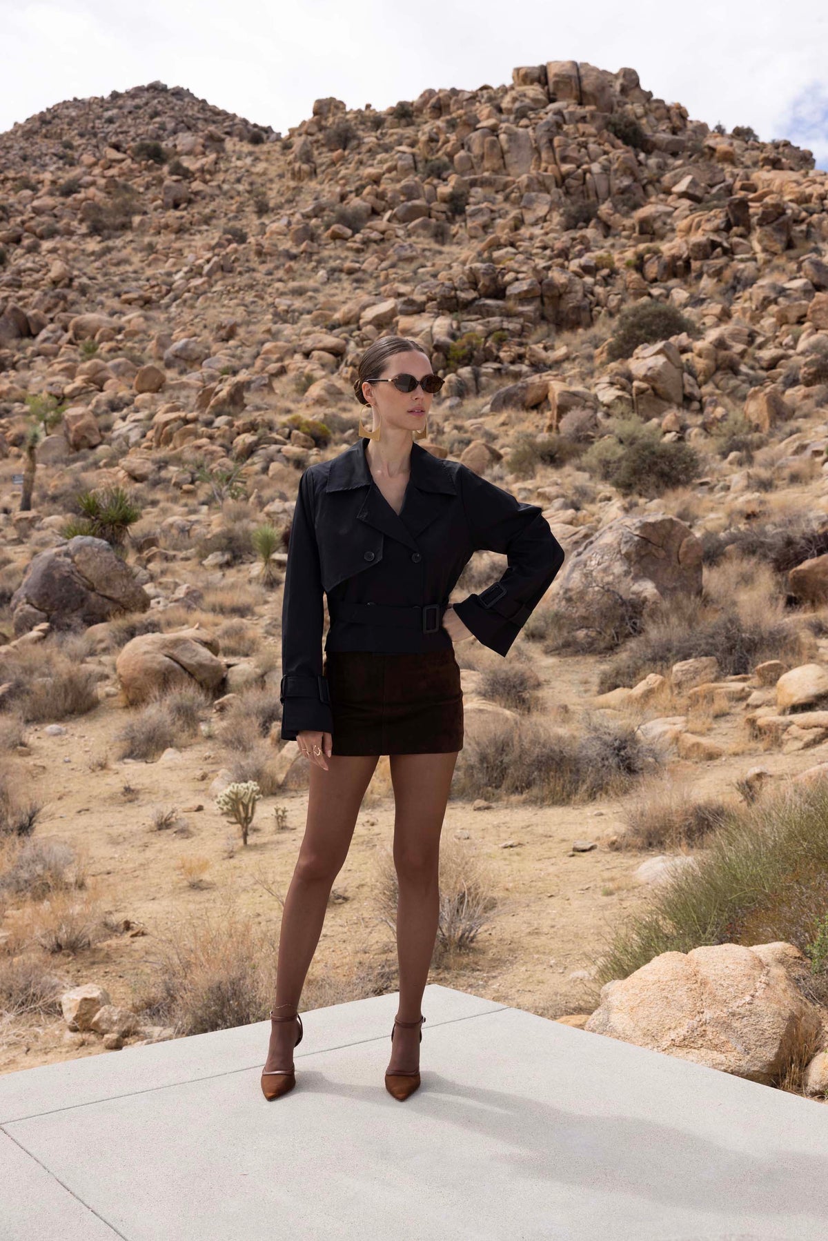 The Step Ahead Cropped Trench Coat in Black