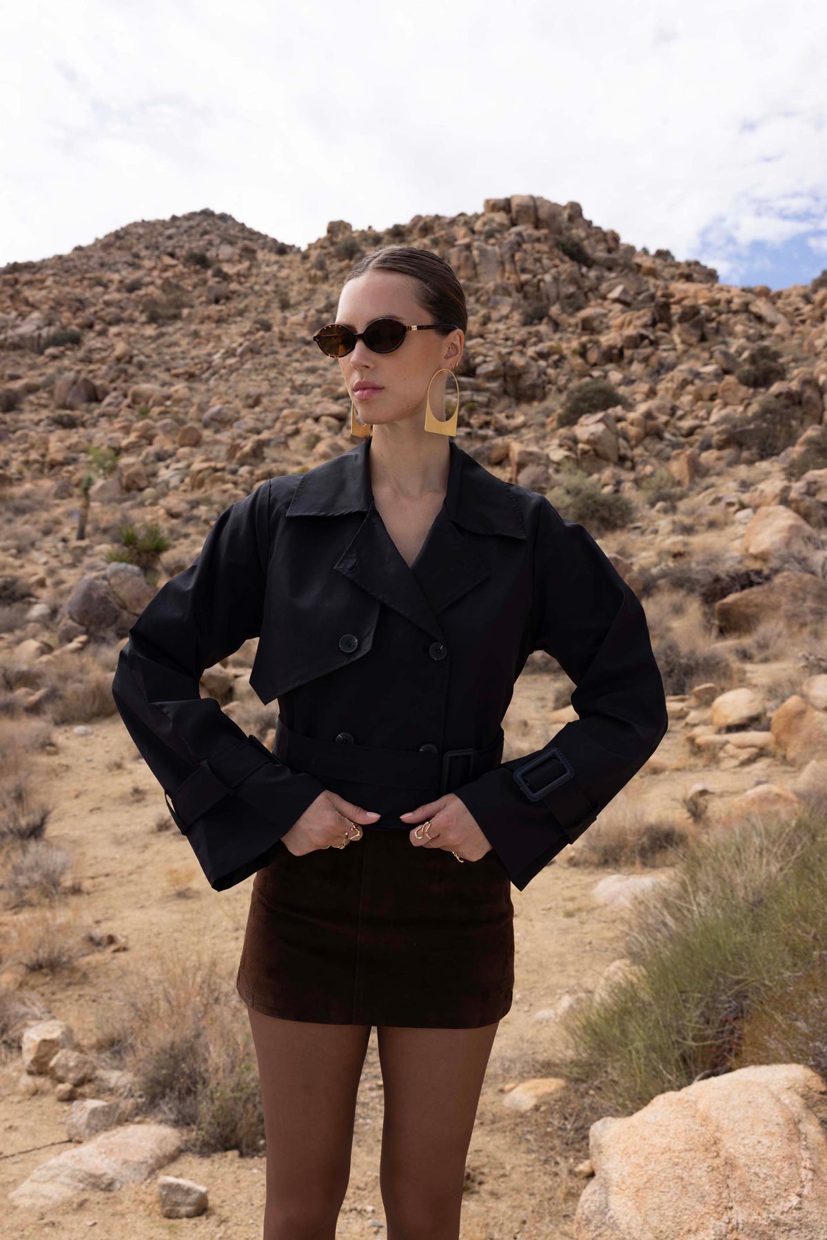 The Step Ahead Cropped Trench Coat in Black