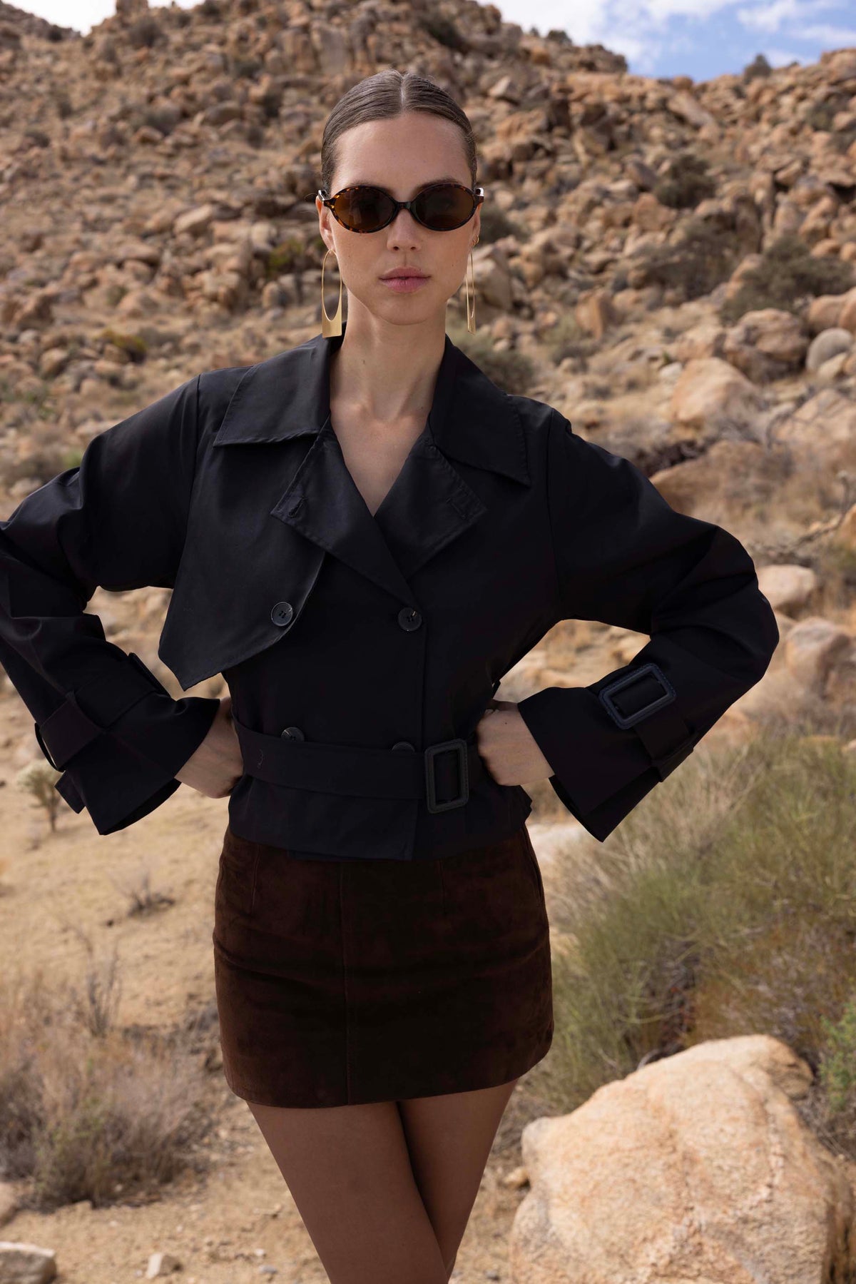 The Step Ahead Cropped Trench Coat in Black
