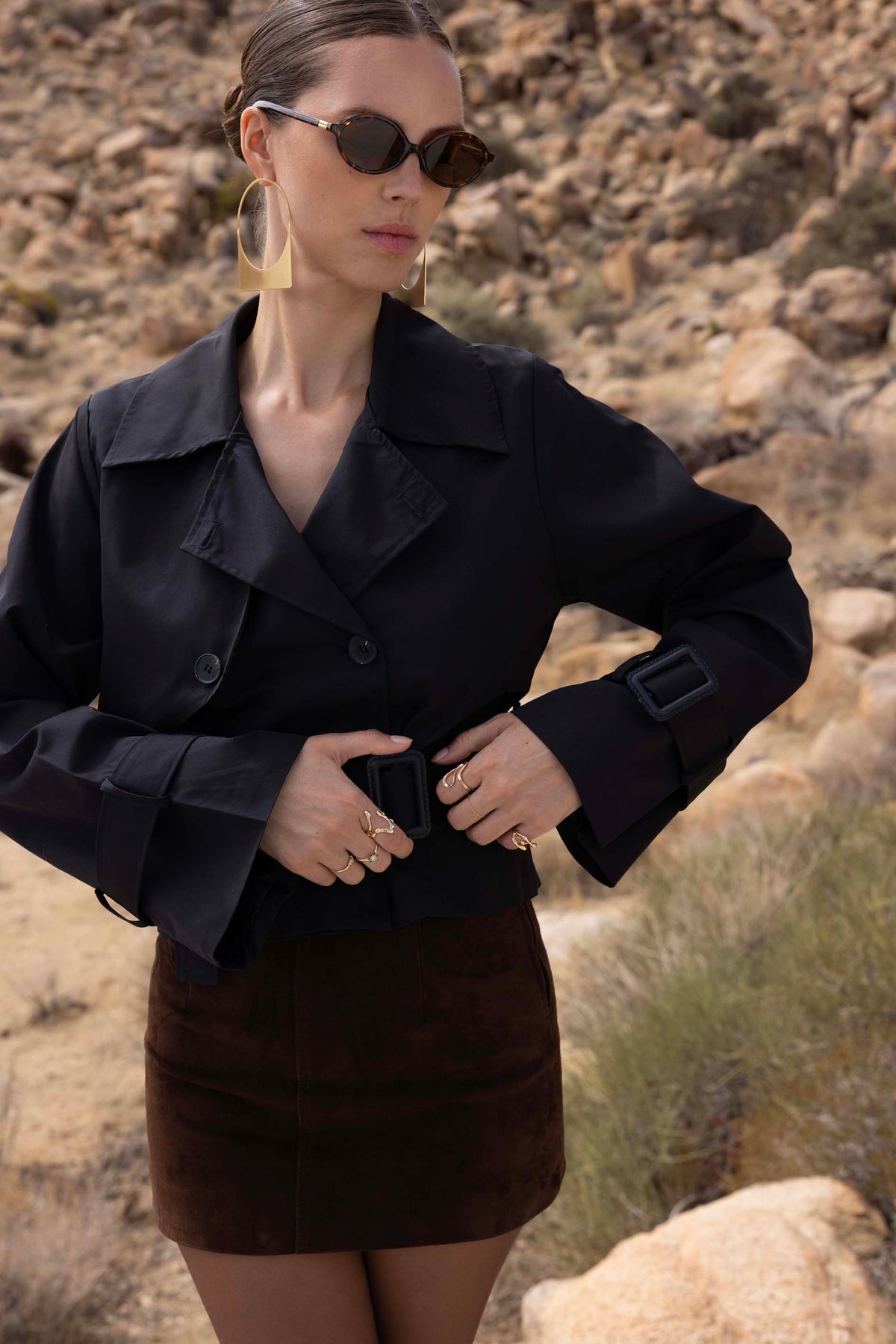 The Step Ahead Cropped Trench Coat in Black